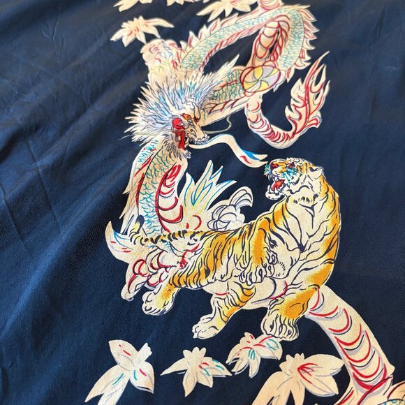 Vintage 90s Avanti Silk Dress – Black Dragon & Tiger Print, Midi Length - Picture 4 of 6